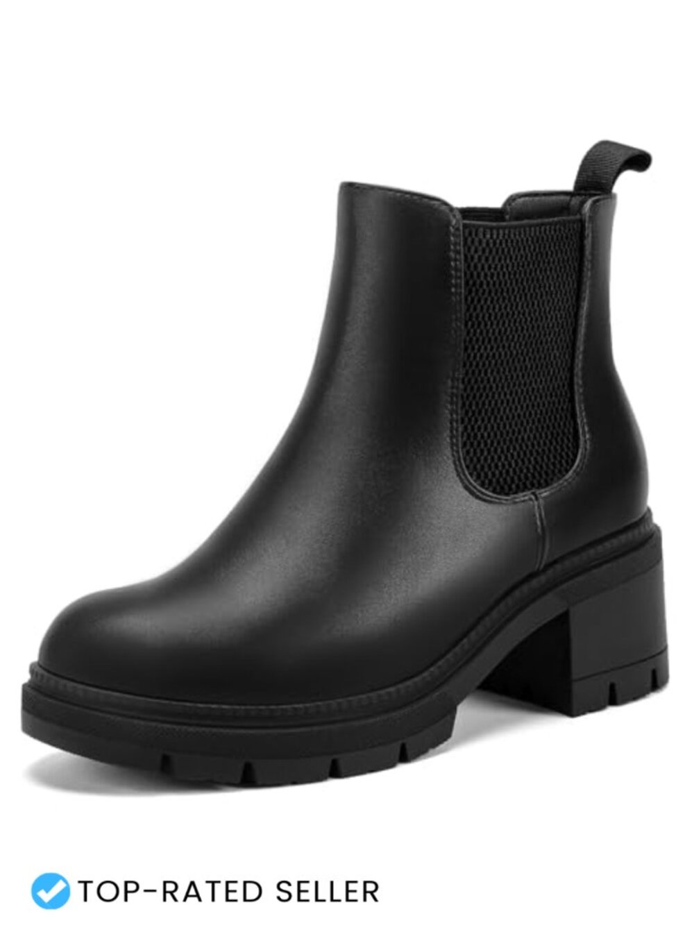 Wide Width Chelsea Ankle Boots Faux Leather Block Heel Women's